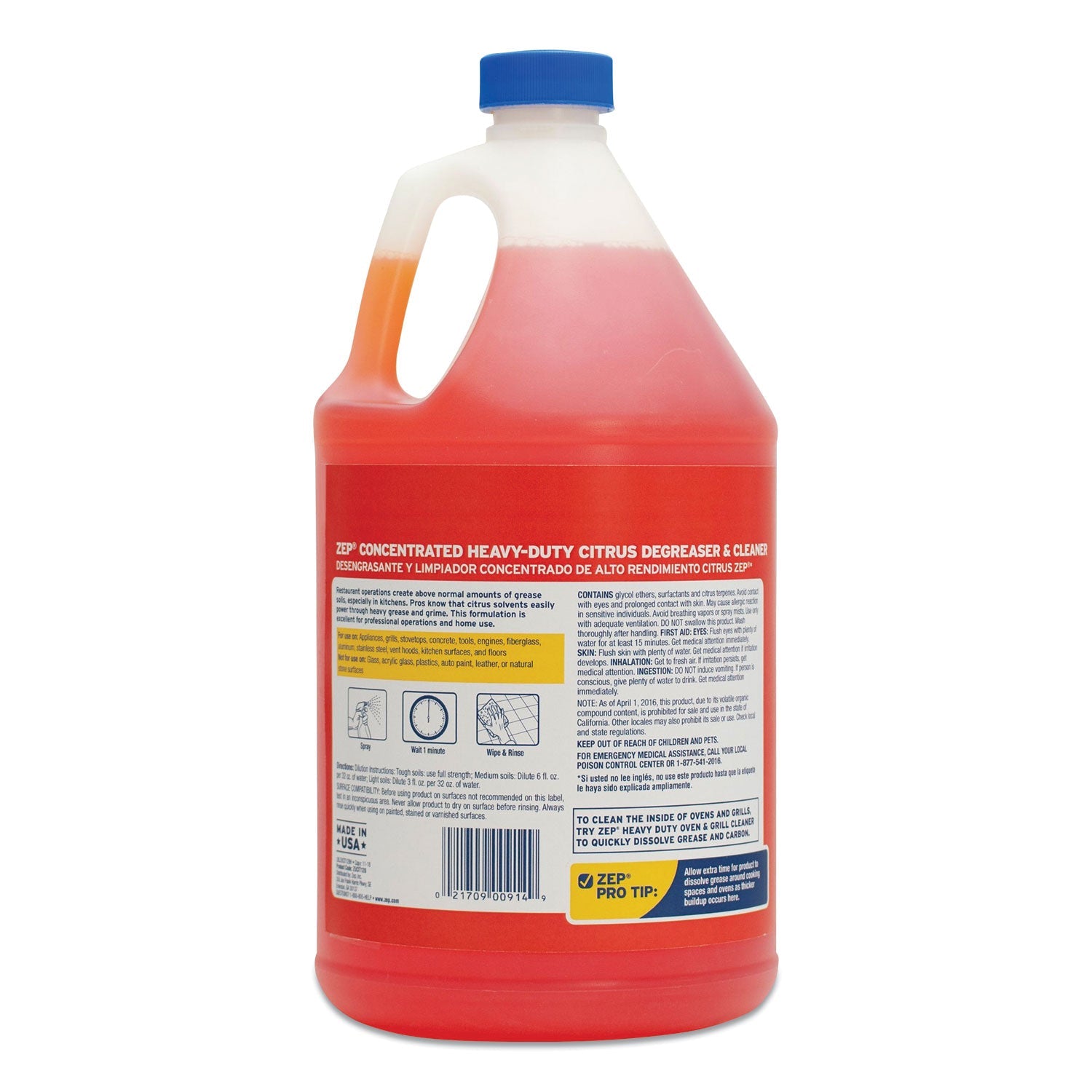 Zep Commercial Cleaner and Degreaser, 1 gal Bottle, 4/Carton